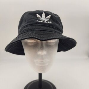 Adidas Originals Bucket Hat Black Cotton Twill Trefoil Logo Embroidered Unisex